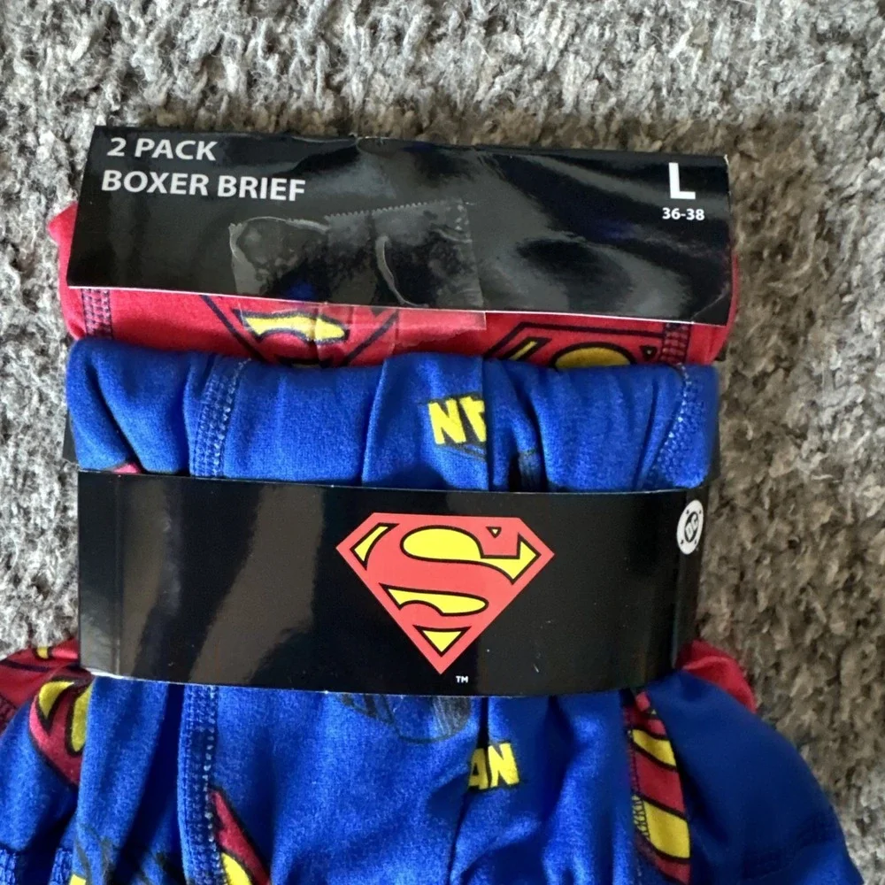 DC Superman Men's L Boxer Briefs 2-Pack Red/Blue/Yellow Polyester Stretch